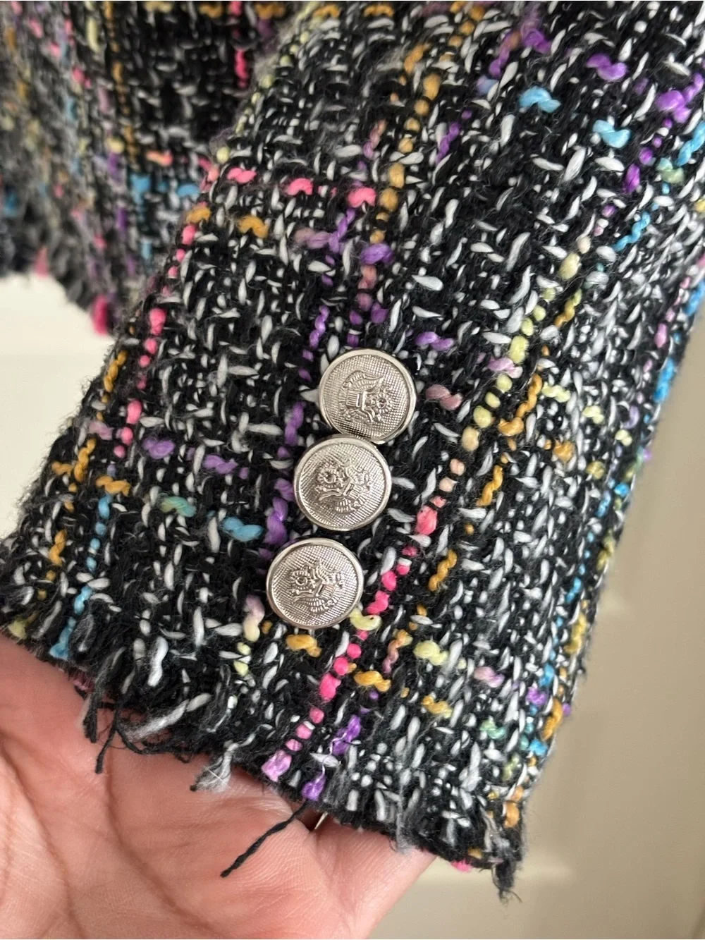 Willa Knox Woven Tweed Double-Breasted Jacket in Black Multicolor